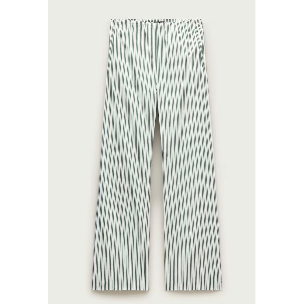 J.CREW Cosmo Pant in Cotton Poplin Green White Stripe NEW Petite Large CU920